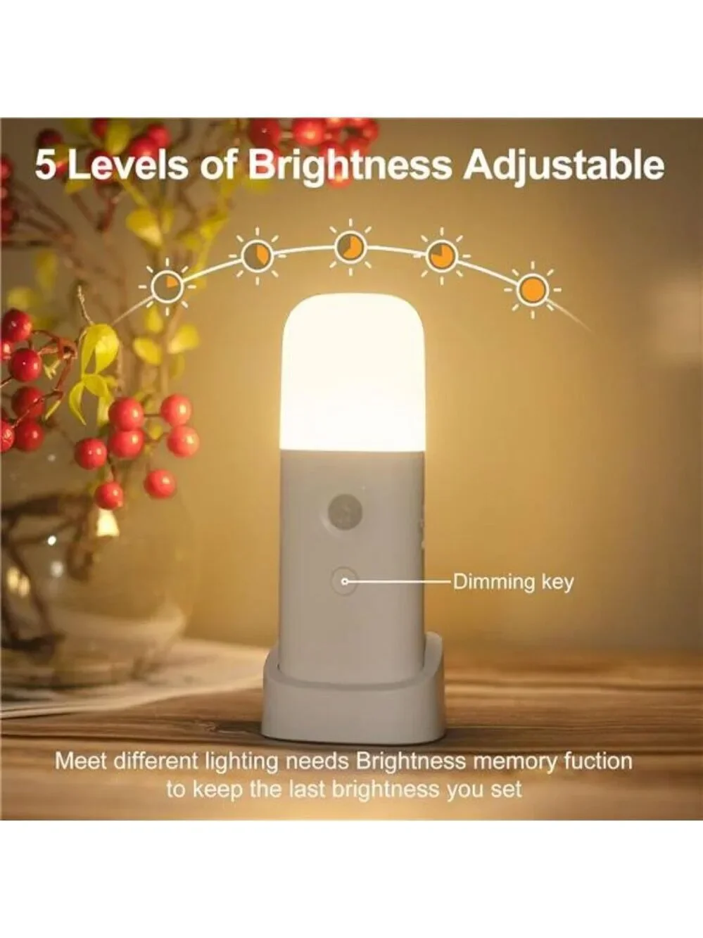 Motion Sensor Night Light Rechargeable Battery Powered Portable Dimmable Warm